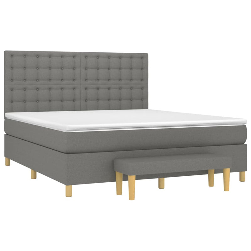 Pat box spring cu saltea, gri închis, 180x200 cm, textil