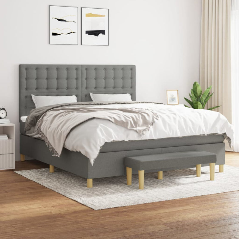 Pat box spring cu saltea, gri închis, 180x200 cm, textil