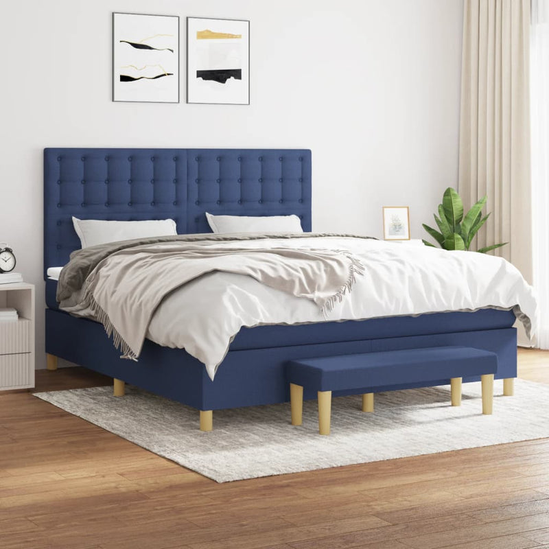 Pat box spring cu saltea, albastru, 180x200 cm, material textil