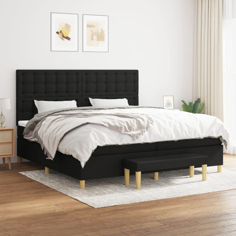 Pat box spring cu saltea, negru, 200x200 cm, textil