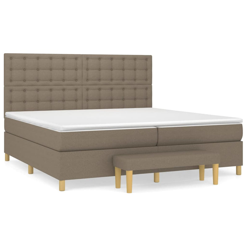 Pat box spring cu saltea, gri taupe, 200x200 cm, textil