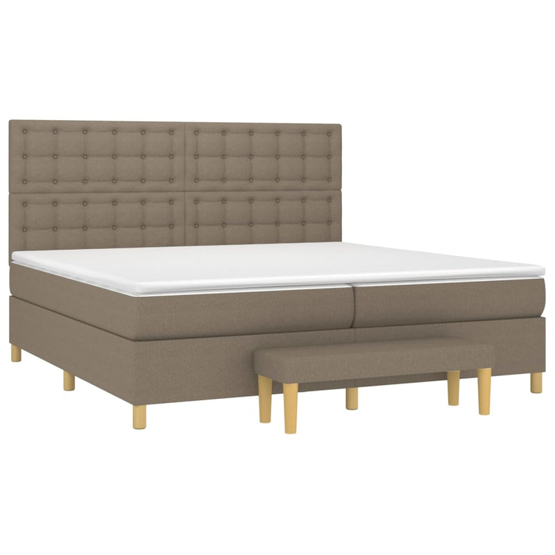 Pat box spring cu saltea, gri taupe, 200x200 cm, textil