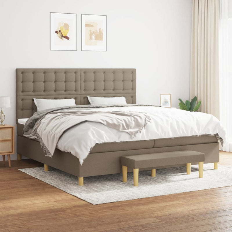 Pat box spring cu saltea, gri taupe, 200x200 cm, textil