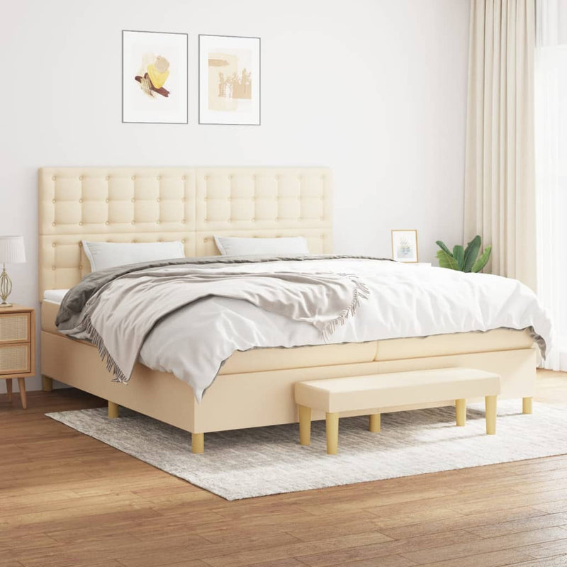 Pat box spring cu saltea, crem, 200x200 cm, textil