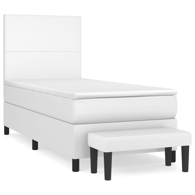 Pat box spring cu saltea, alb, 80x200 cm, piele ecologică