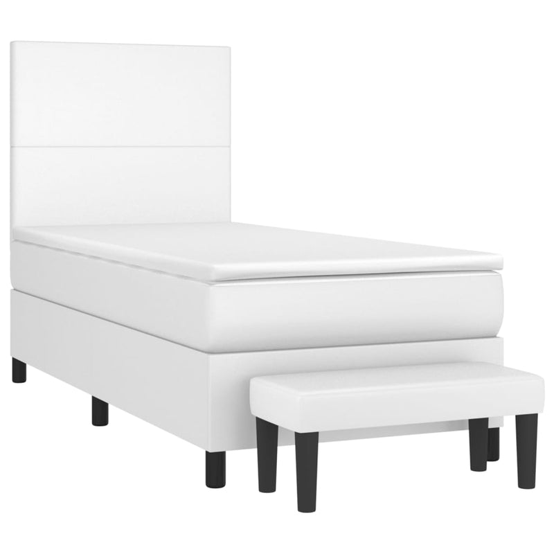 Pat box spring cu saltea, alb, 80x200 cm, piele ecologică