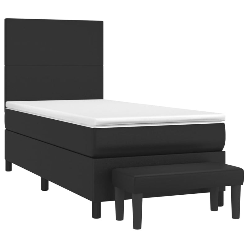 Pat box spring cu saltea, negru, 90x200 cm, piele ecologică
