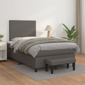 Pat box spring cu saltea, gri, 120x200 cm, piele ecologică
