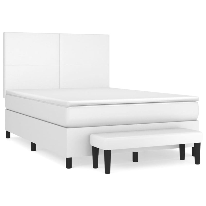Pat box spring cu saltea, alb, 140x190 cm, piele ecologică