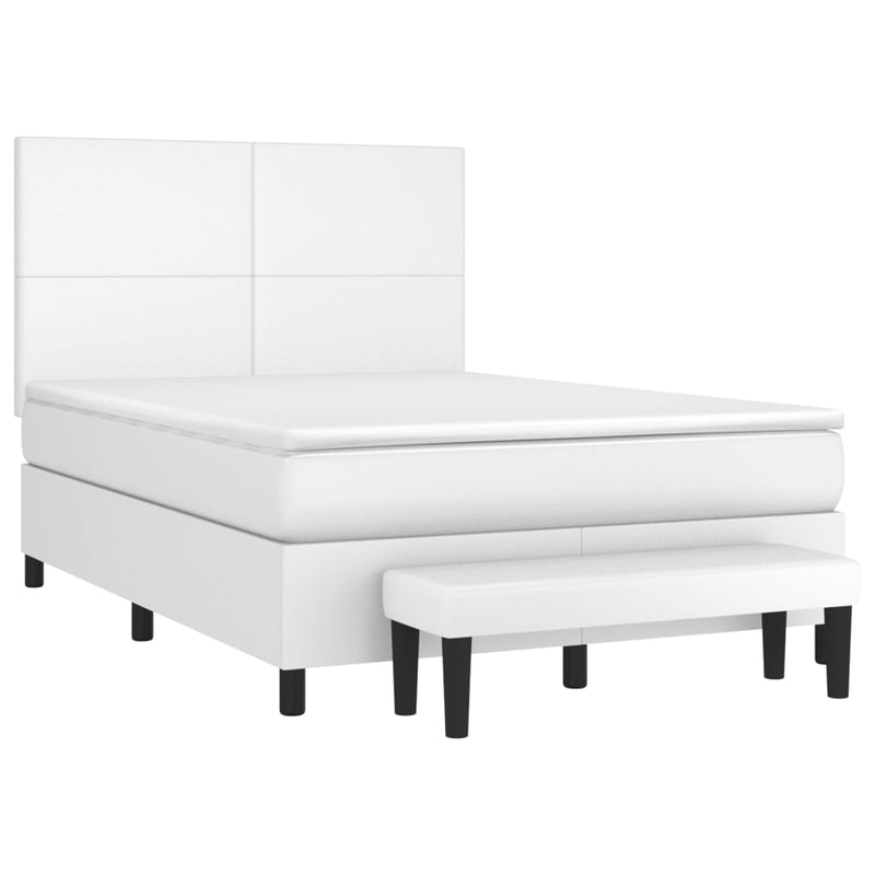 Pat box spring cu saltea, alb, 140x190 cm, piele ecologică