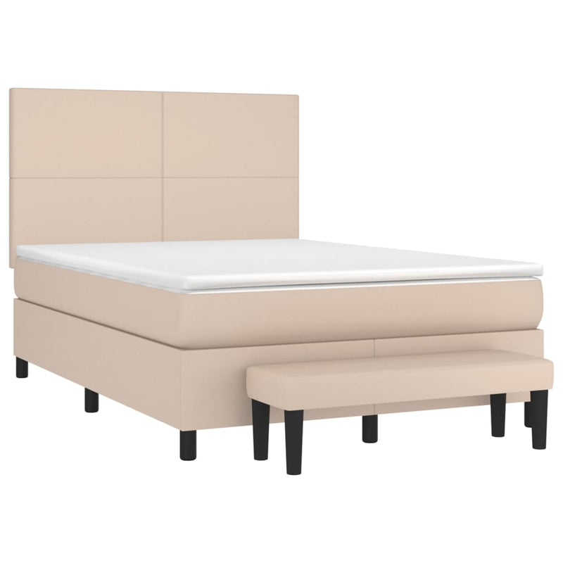 Pat box spring cu saltea, cappuccino, 140x190cm piele ecologică