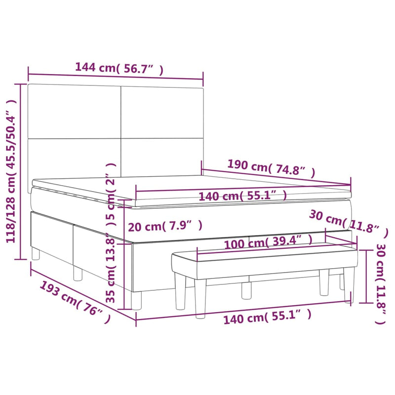 Pat box spring cu saltea, cappuccino, 140x190cm piele ecologică