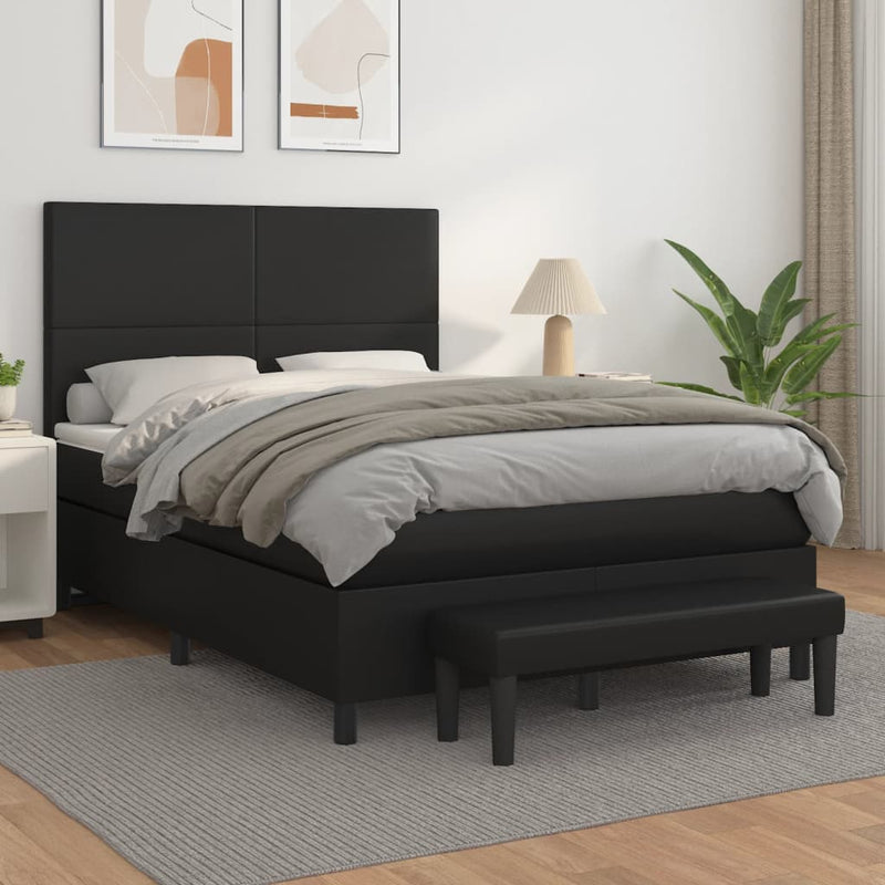 Pat box spring cu saltea, negru, 140x200 cm, piele ecologică