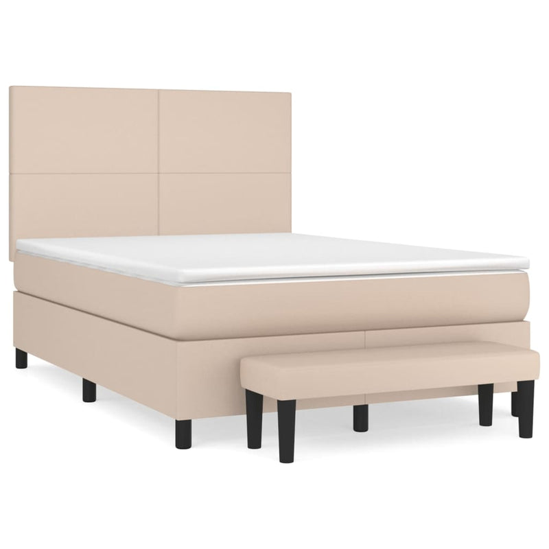 Pat box spring cu saltea, cappuccino, 140x200cm piele ecologică