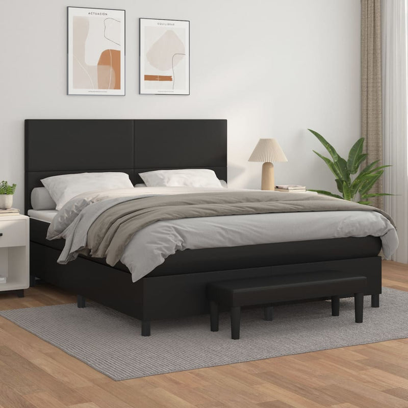 Pat box spring cu saltea, negru, 160x200 cm, piele ecologică