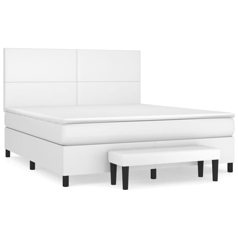 Pat box spring cu saltea, alb, 180x200 cm, piele ecologică