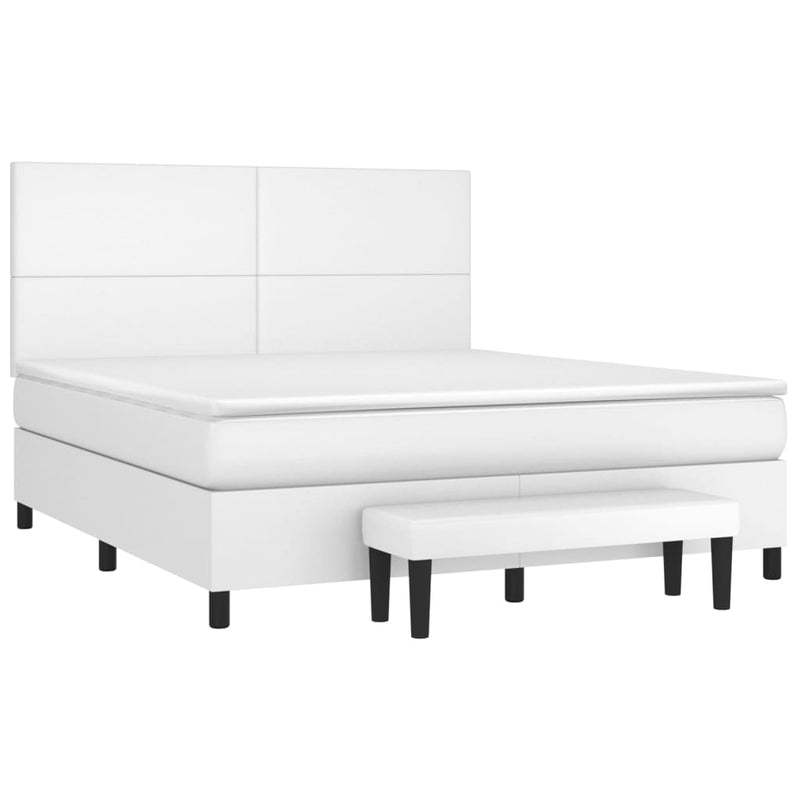Pat box spring cu saltea, alb, 180x200 cm, piele ecologică