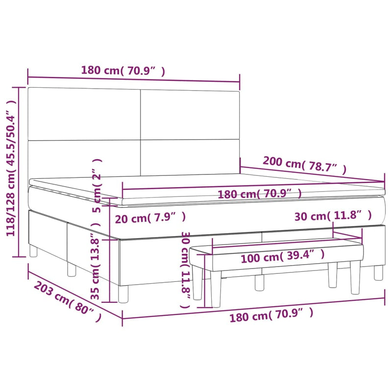 Pat box spring cu saltea, alb, 180x200 cm, piele ecologică