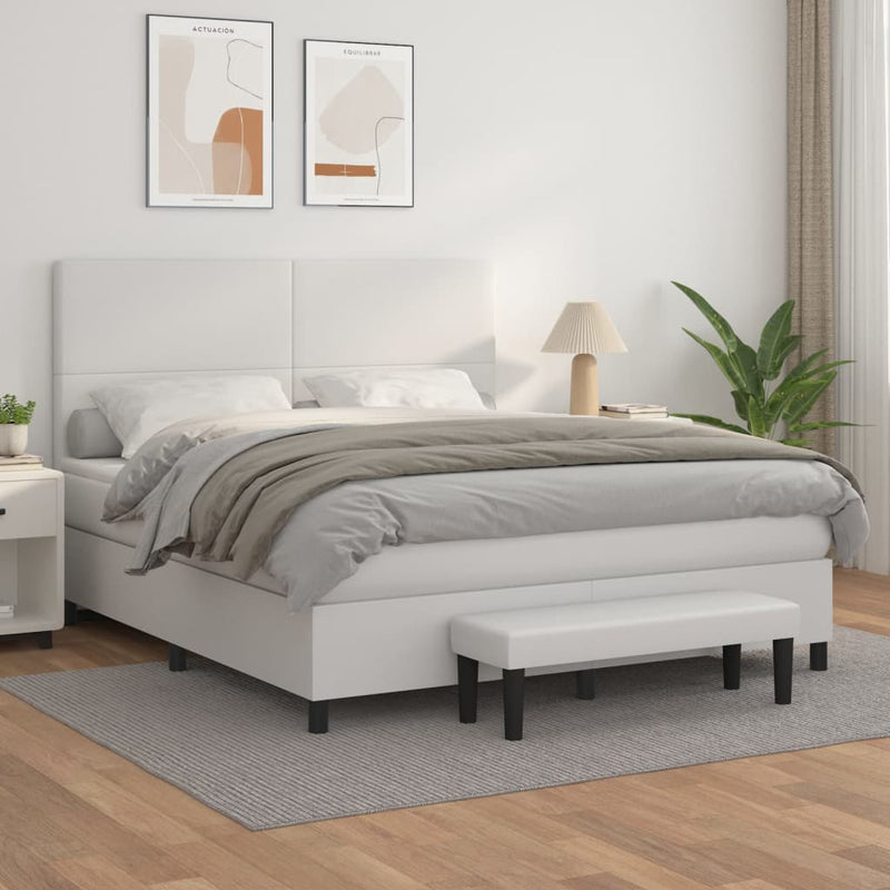 Pat box spring cu saltea, alb, 180x200 cm, piele ecologică