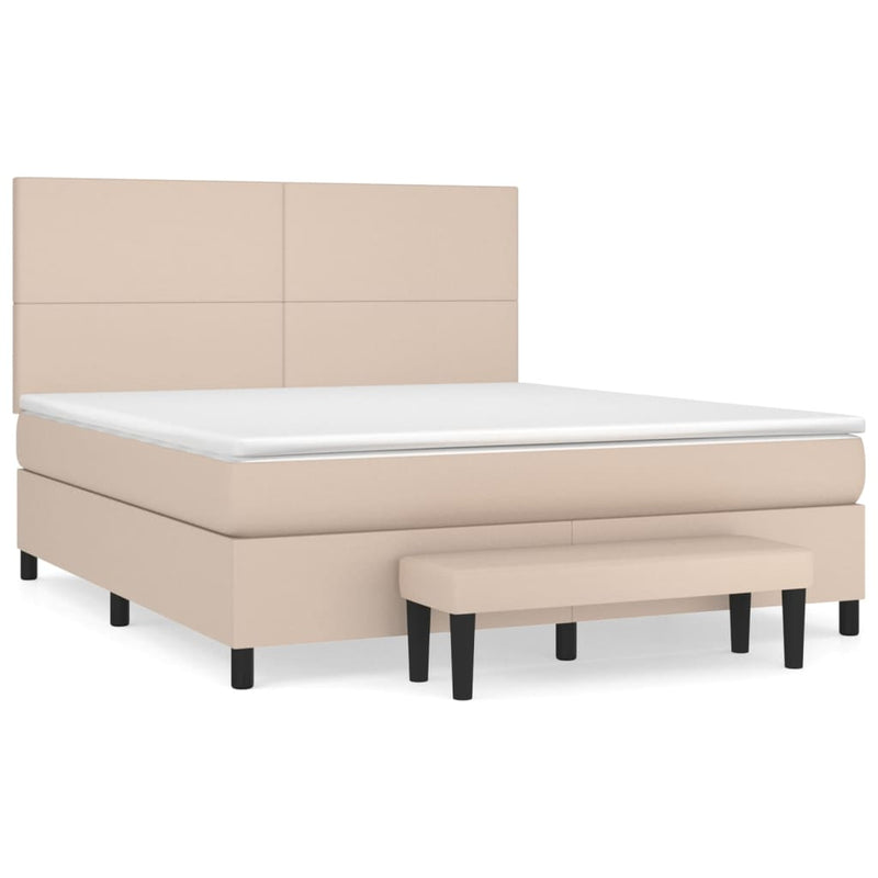 Pat box spring cu saltea, cappuccino, 180x200cm piele ecologică