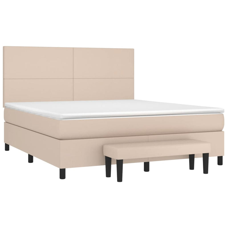 Pat box spring cu saltea, cappuccino, 180x200cm piele ecologică