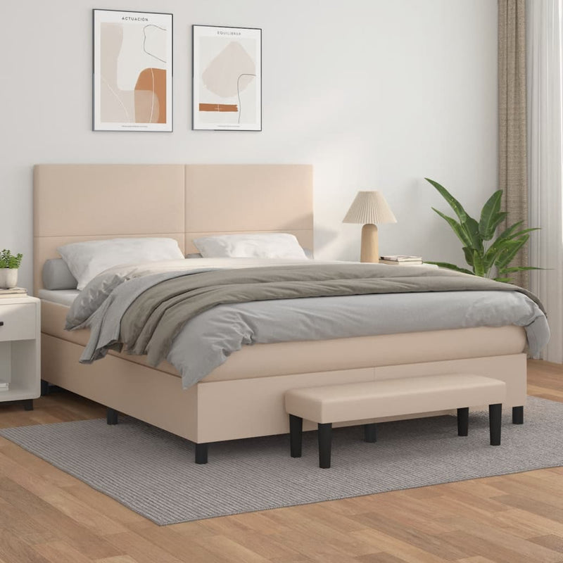 Pat box spring cu saltea, cappuccino, 180x200cm piele ecologică