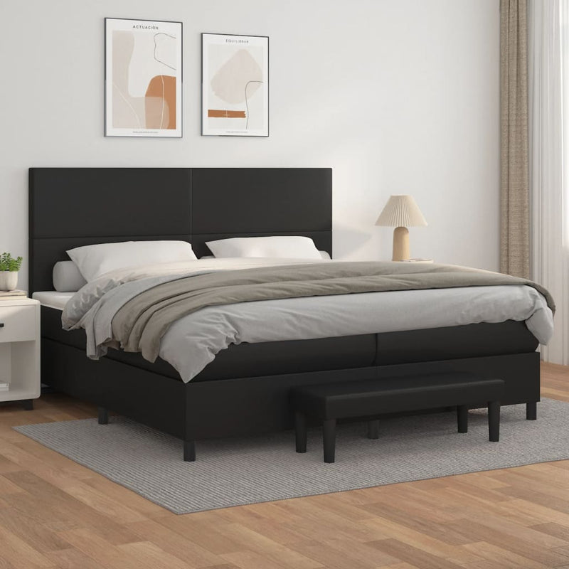 Pat box spring cu saltea, negru, 200x200 cm, piele ecologică