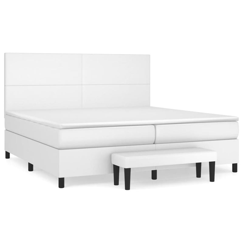 Pat box spring cu saltea, alb, 200x200 cm, piele ecologică