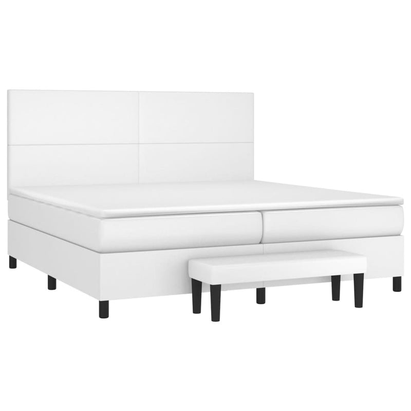 Pat box spring cu saltea, alb, 200x200 cm, piele ecologică