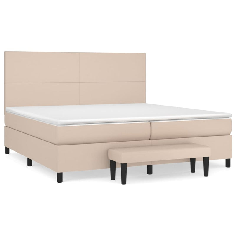 Pat continental cu saltea, cappuccino, 200x200 cm, piele eco