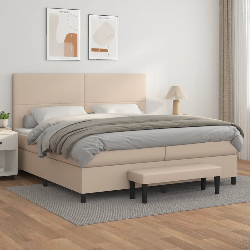 Pat continental cu saltea, cappuccino, 200x200 cm, piele eco