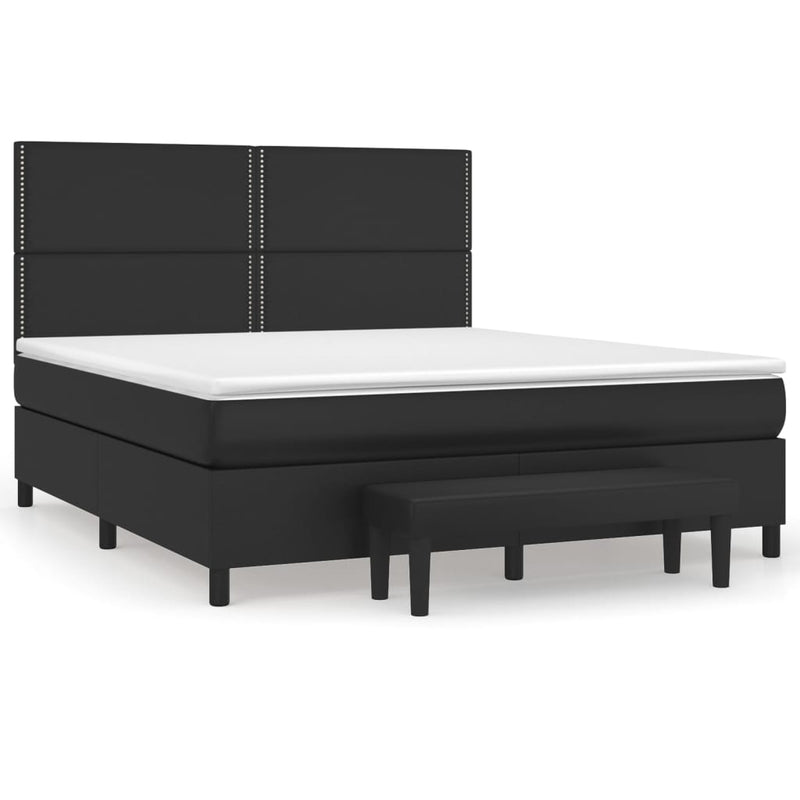 Pat box spring cu saltea, negru, 180x200 cm, piele ecologică