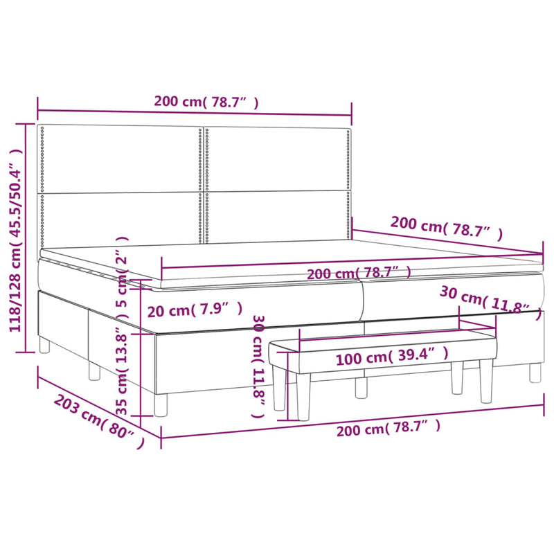 Pat box spring cu saltea, alb, 200x200 cm, piele ecologică