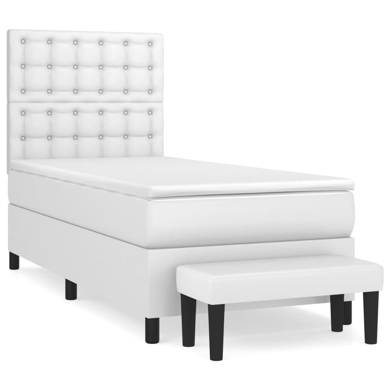 Pat box spring cu saltea, alb, 80x200 cm, piele ecologică