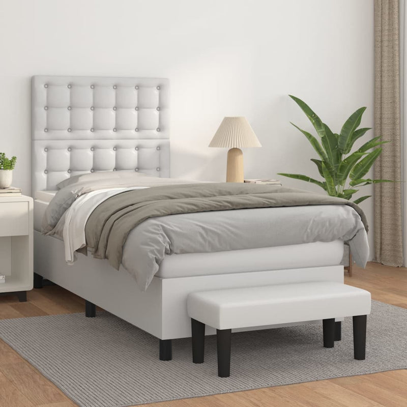 Pat box spring cu saltea, alb, 80x200 cm, piele ecologică