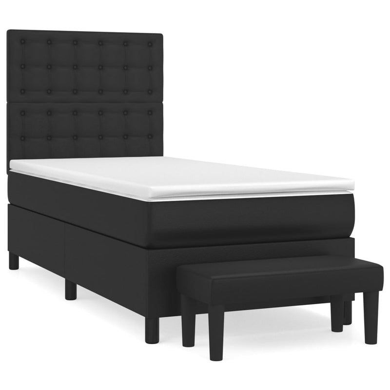 Pat box spring cu saltea, negru, 90x190 cm, piele ecologică