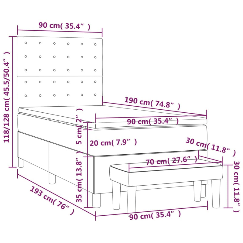 Pat box spring cu saltea, negru, 90x190 cm, piele ecologică