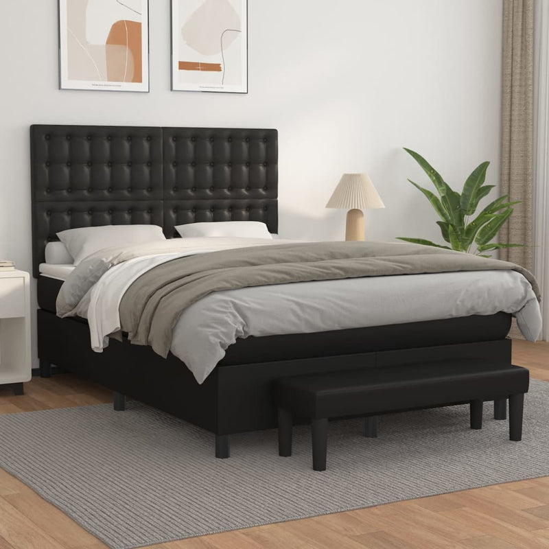 Pat box spring cu saltea, negru, 140x190 cm, piele ecologică