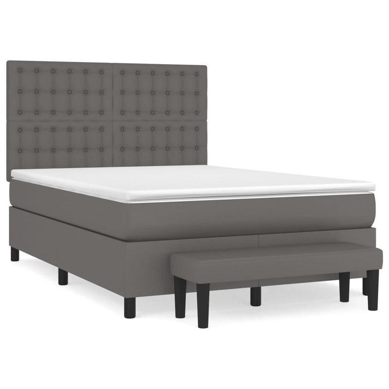 Pat box spring cu saltea, gri, 140x190 cm, piele ecologică
