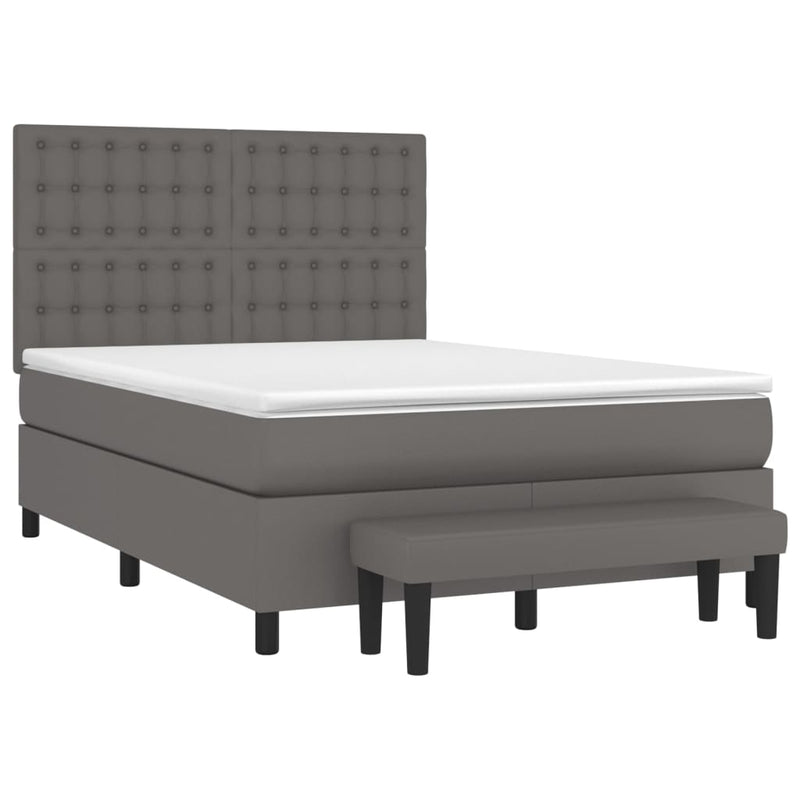 Pat box spring cu saltea, gri, 140x190 cm, piele ecologică