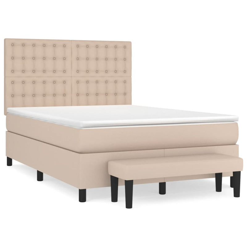 Pat box spring cu saltea, cappuccino, 140x200cm piele ecologică