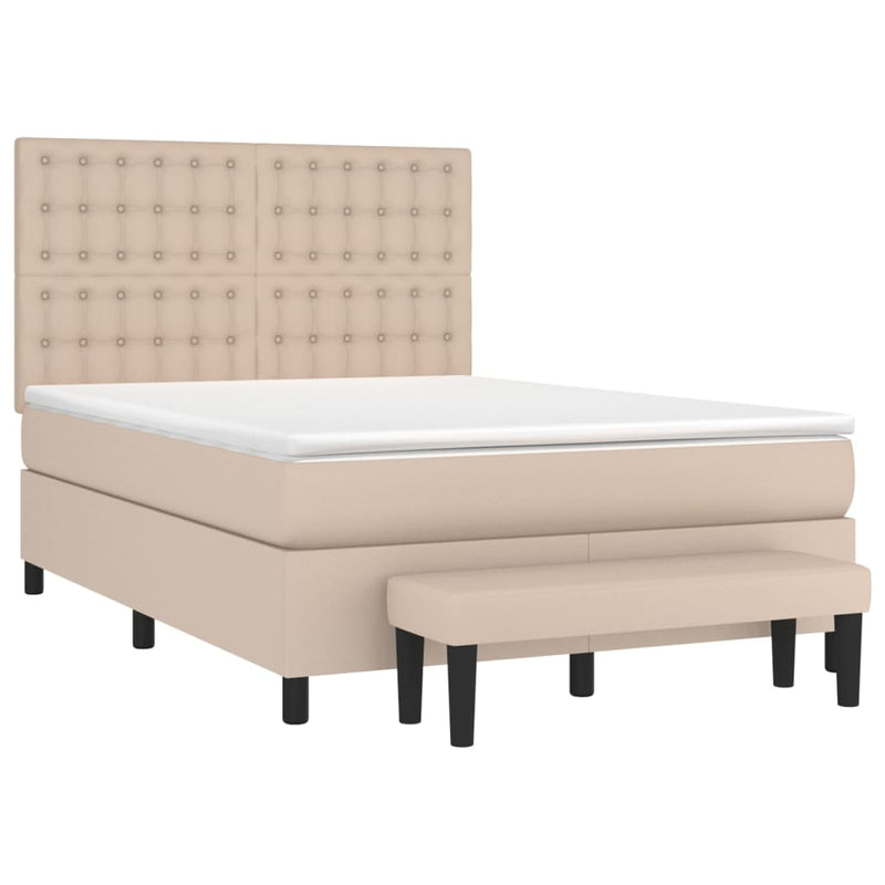 Pat box spring cu saltea, cappuccino, 140x200cm piele ecologică