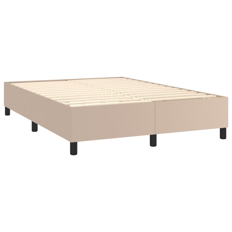 Pat box spring cu saltea, cappuccino, 140x200cm piele ecologică
