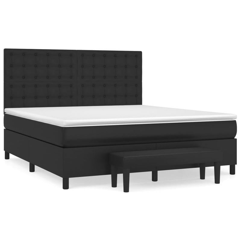 Pat box spring cu saltea, negru, 160x200 cm, piele ecologică