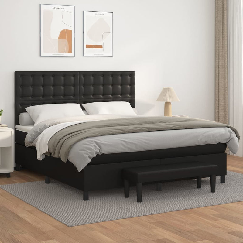 Pat box spring cu saltea, negru, 160x200 cm, piele ecologică