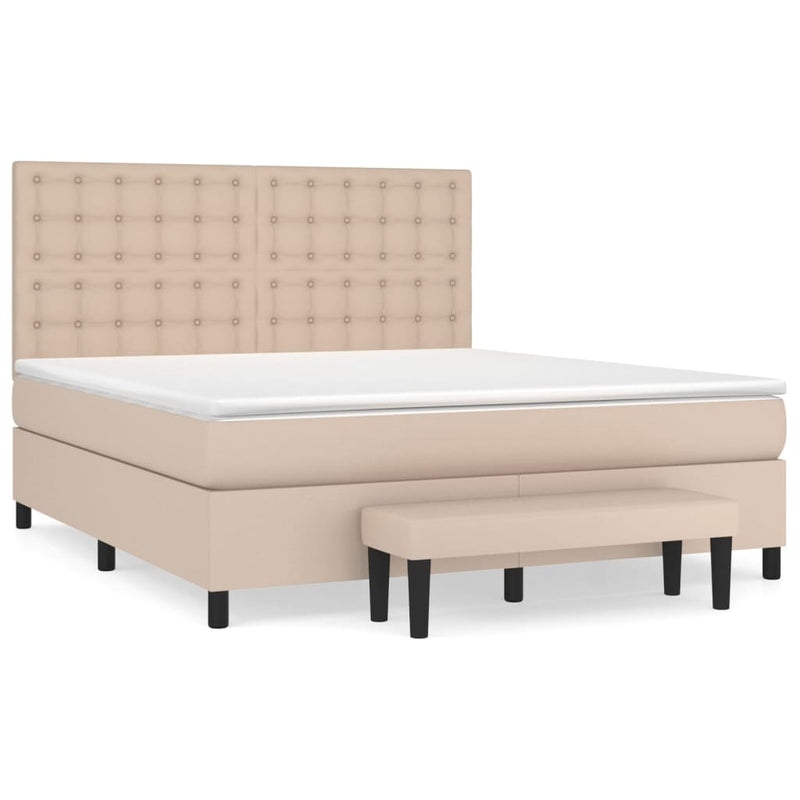 Pat box spring cu saltea, cappuccino, 160x200cm piele ecologică