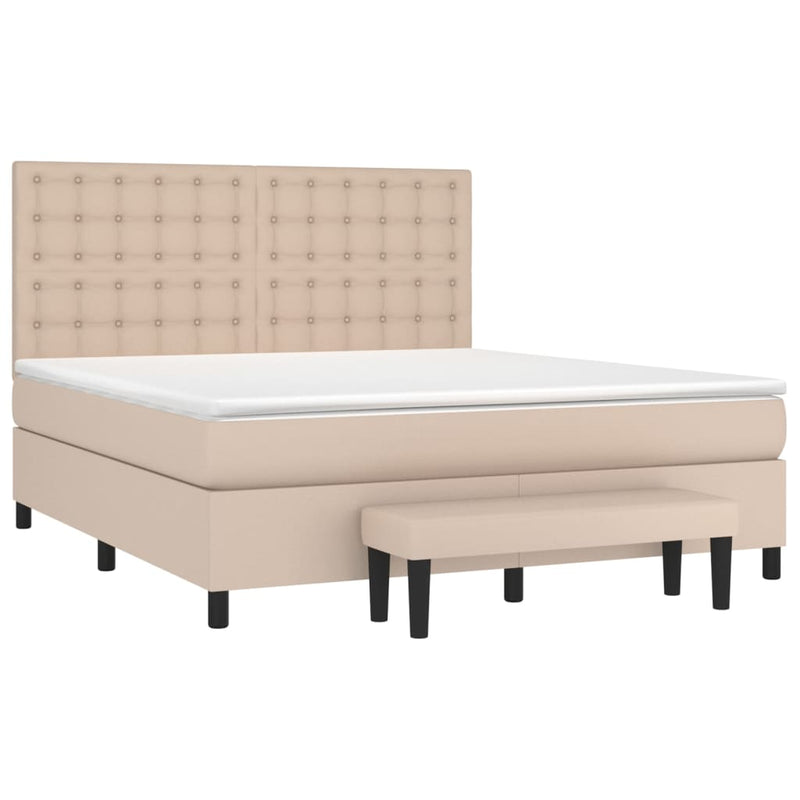 Pat box spring cu saltea, cappuccino, 160x200cm piele ecologică