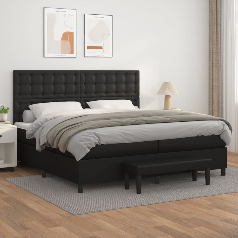 Pat box spring cu saltea, negru, 200x200 cm, piele ecologică