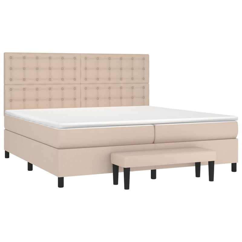 Pat continental cu saltea, cappuccino, 200x200 cm, piele eco