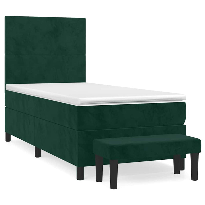 Pat continental cu saltea, verde închis, 80x200 cm, catifea